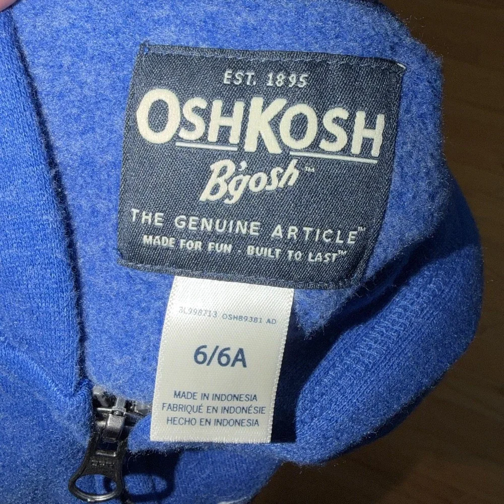 OshKosh B'gosh Hoodie Kids 6 Blue Full Zip‎ Fleece Logo Sweatshirt Athleisure